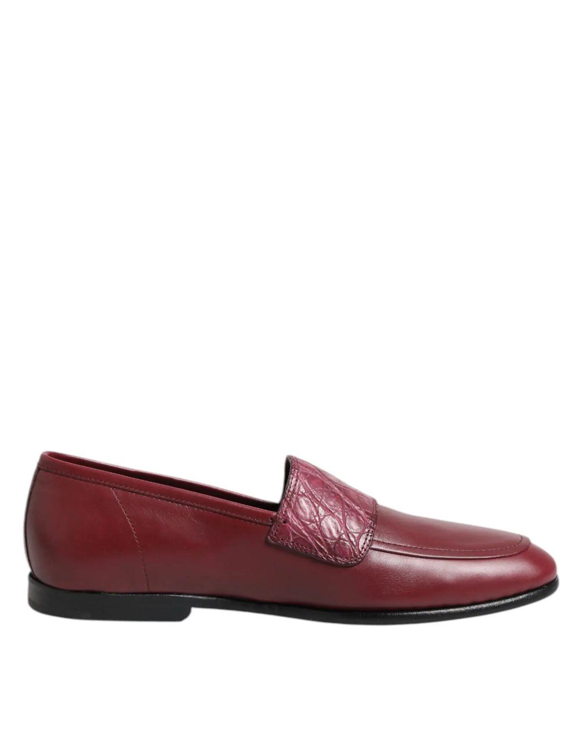 Dolce & gabbana burgundy leather formal slip on shoe with textured crocodile embossed strap