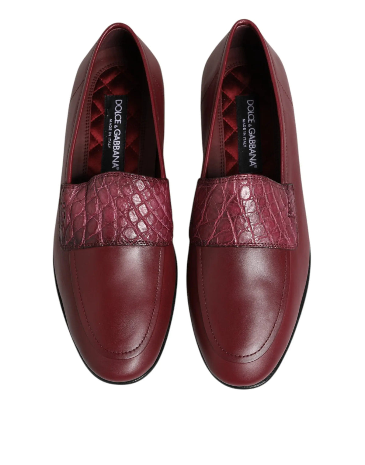 Dolce & gabbana chaussures slip on formelles en cuir bordeaux avec bride embossée croco sur le dessus