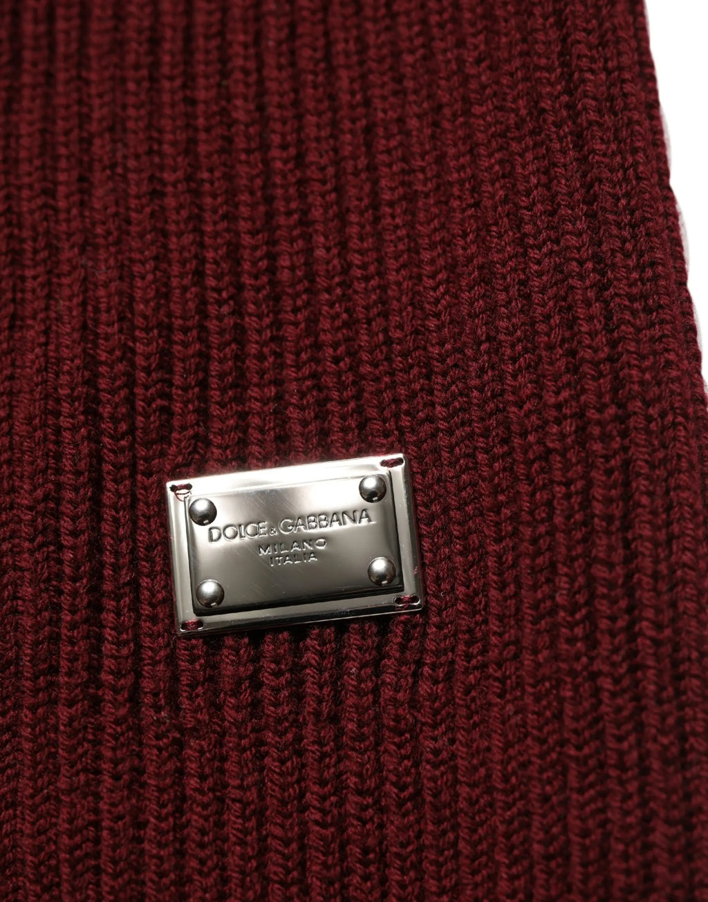 Écharpe en tricot côtelé bordeaux avec plaque métal dolce & gabbana pour pull homme en laine burgundy half zip