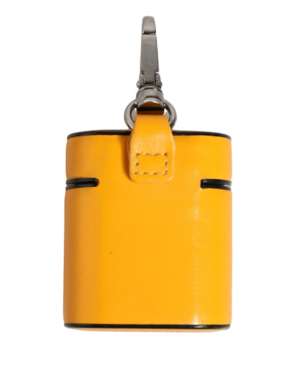Pochette porte-clés en cuir jaune vif dolce & gabbana avec bordure noire et fermoir métal argenté pour airpods