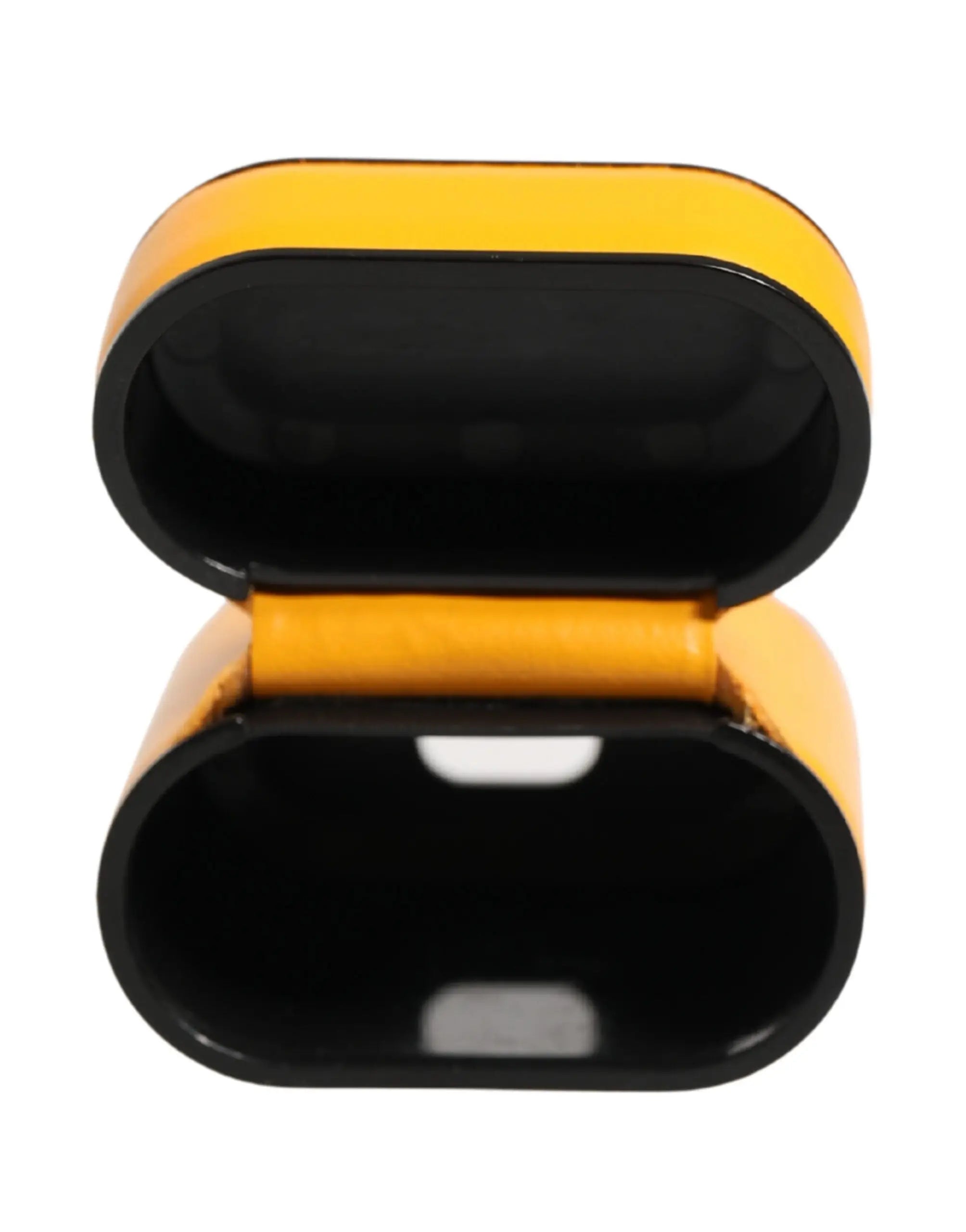 Boîtier de protection jaune et noir pour airpods en cuir de veau dolce & gabbana avec logo et finition brillante