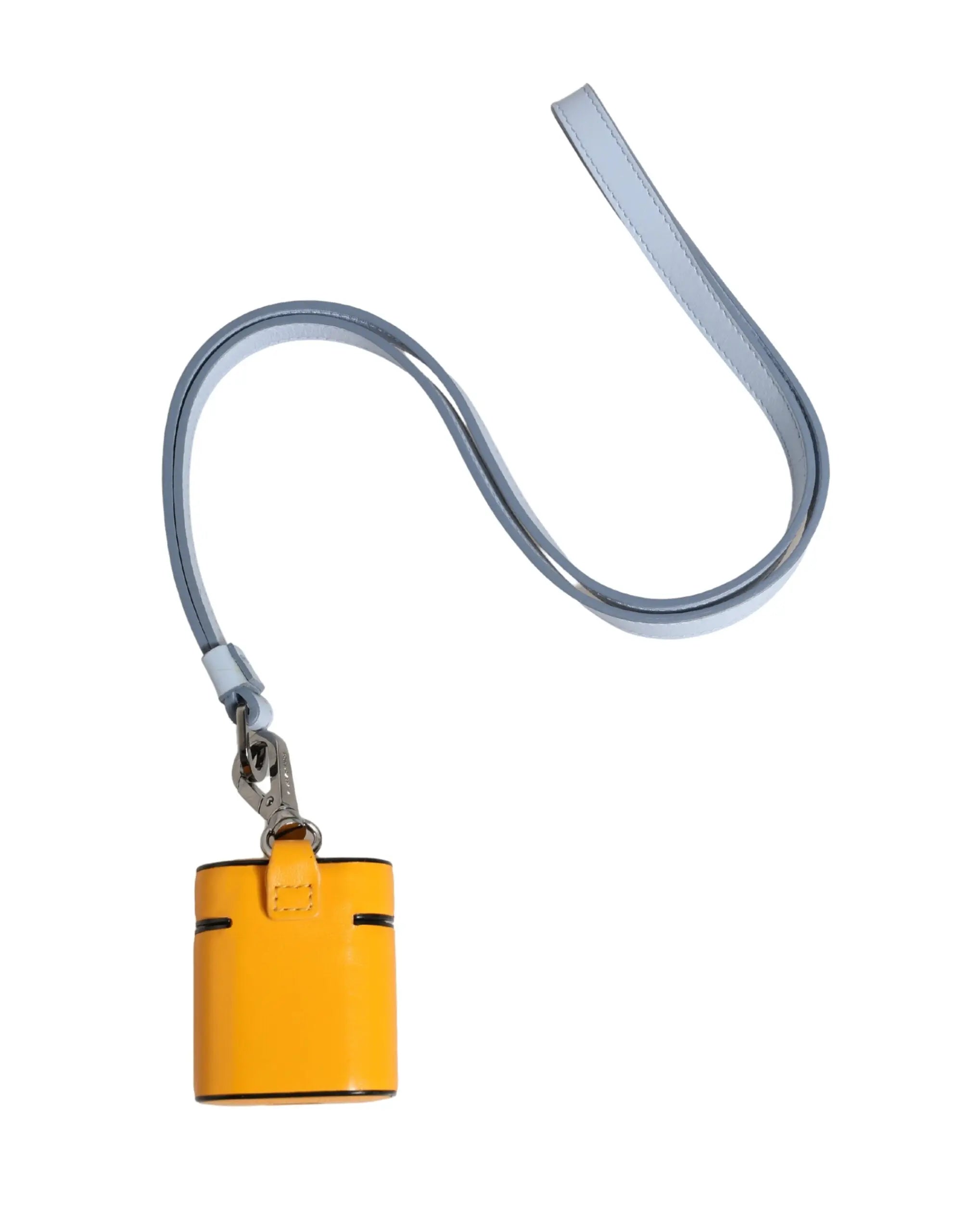 Pochette cylindrique jaune vif en cuir de veau dolce & gabbana avec fermoir métal argenté et sangle grise pour airpods