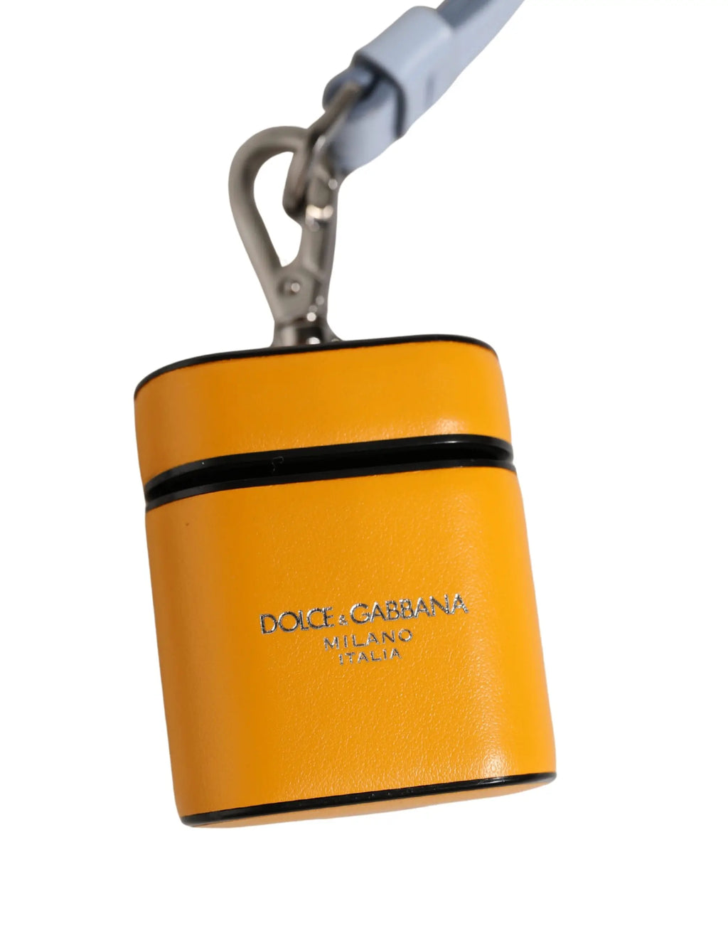 Étui dolce & gabbana jaune vif en cuir de veau avec logo milano italy et mousqueton argenté pour airpods