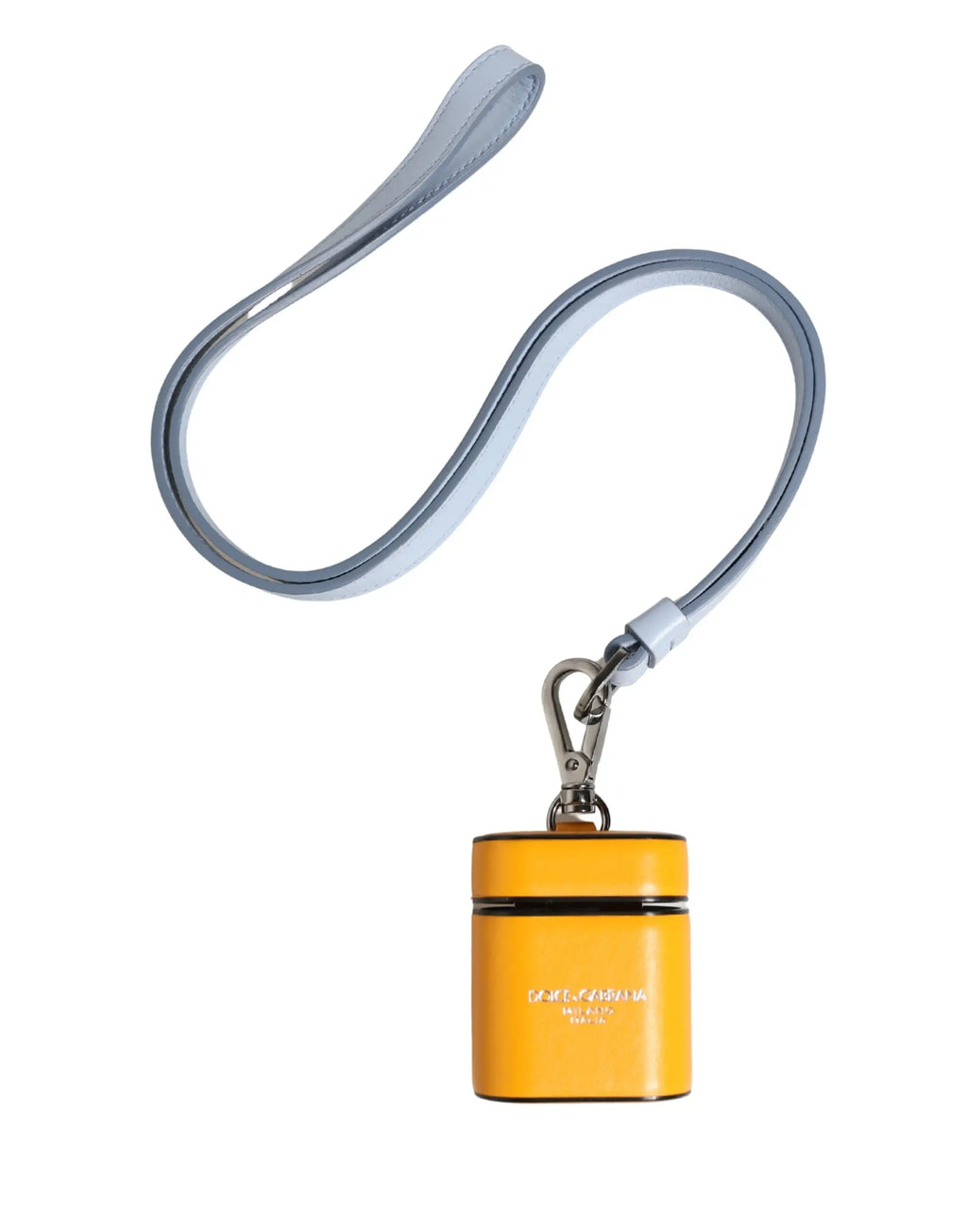 Étui cylindrique jaune vif dolce & gabbana en cuir de veau avec boucle métal argenté et sangle grise logo embossé