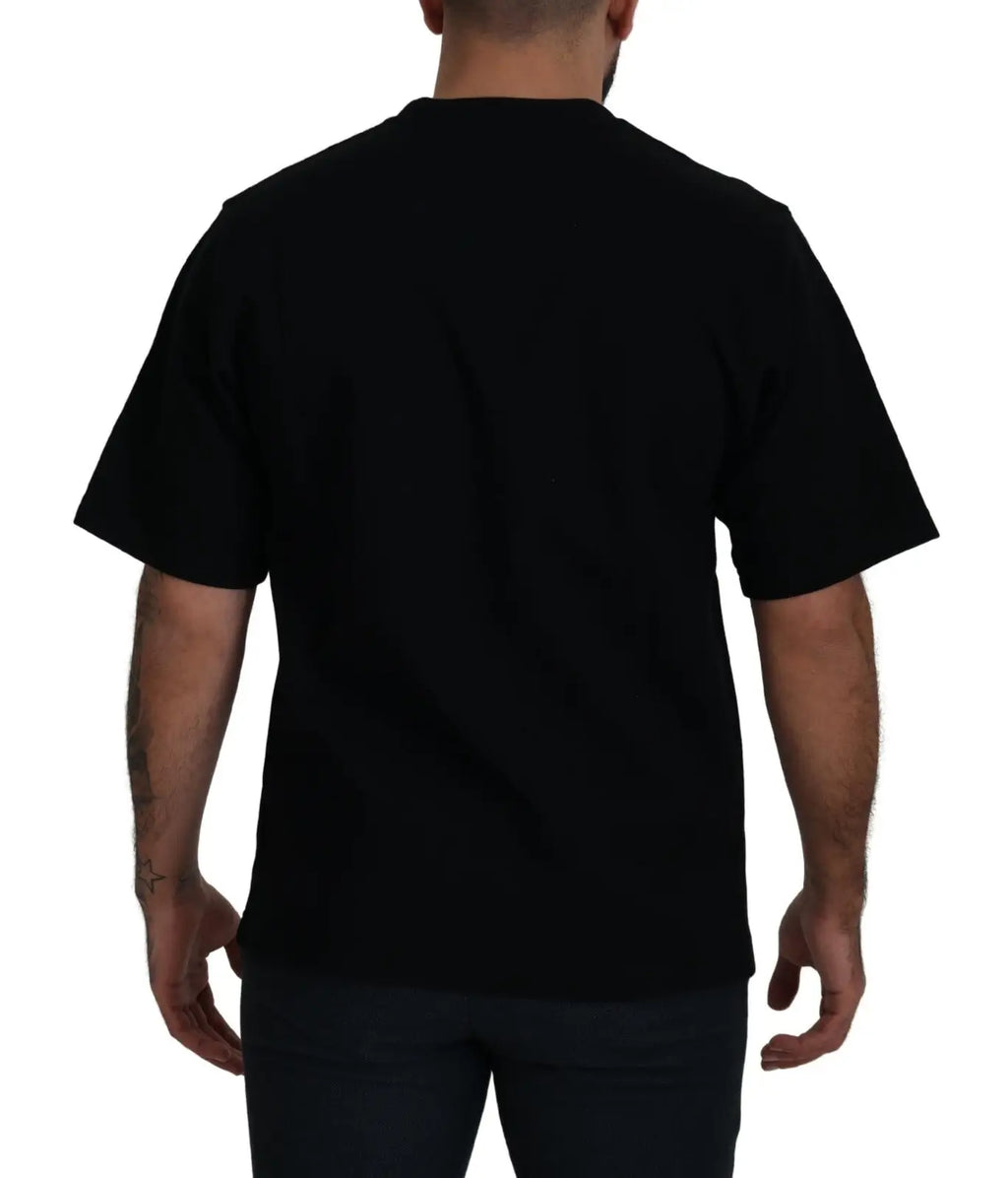 T-shirt dolce & gabbana noir en coton à col rond avec imprimé motif pour un style décontracté