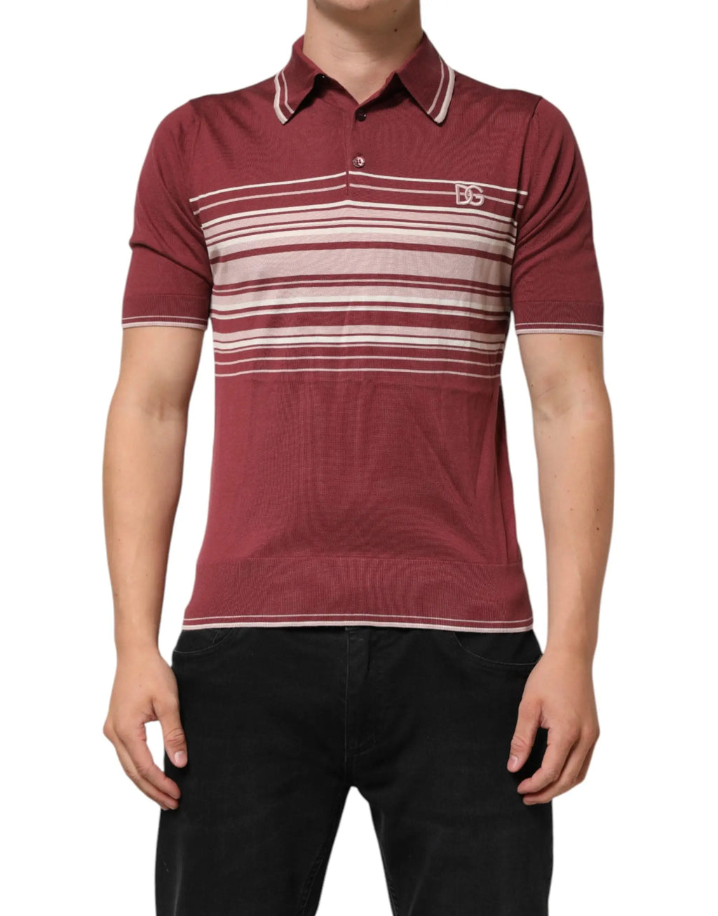 Polo en coton dolce gabbana bordeaux rayé avec texture côtelée et logo dg sur la poitrine