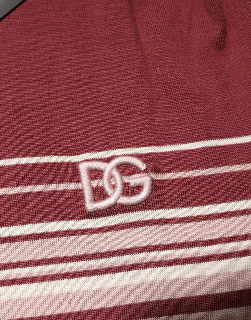 Polo dolce & gabbana en coton bordeaux à rayures marron et blanches avec logo dg rose brodé