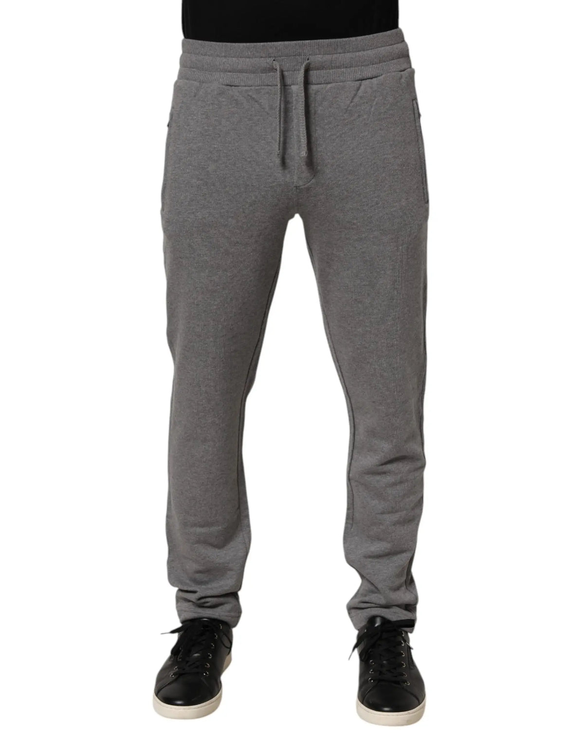 Pantalon de jogging dolce & gabbana en coton gris chiné avec taille à cordon et poches latérales