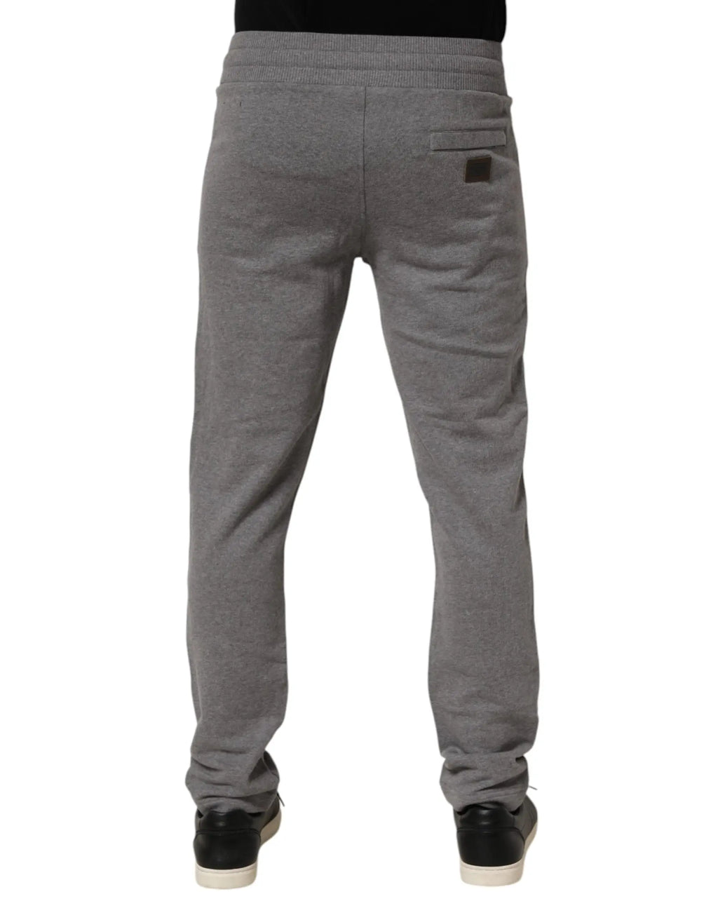Pantalon de jogging dolce & gabbana en coton gris avec ceinture côtelée et petite étiquette noire arrière