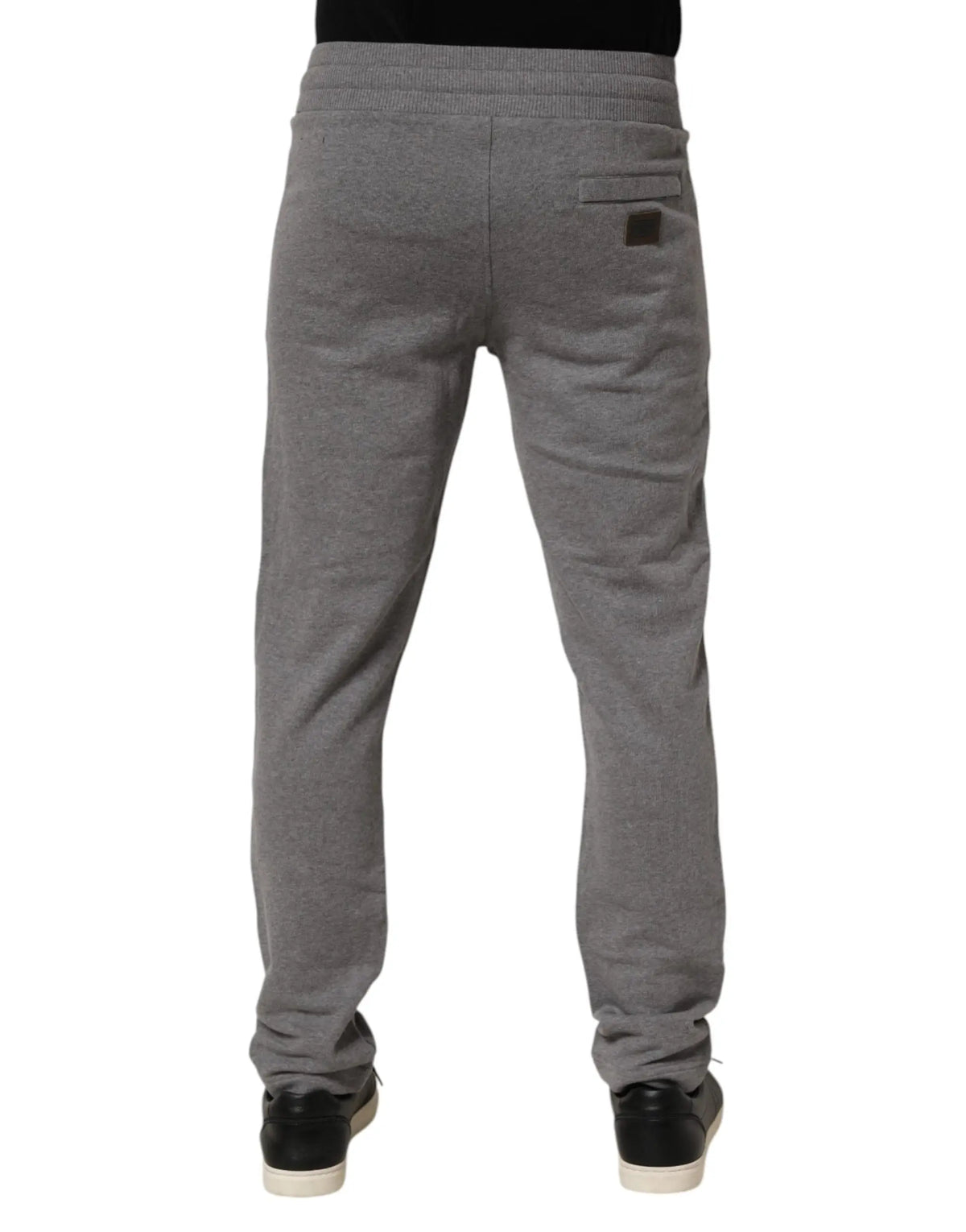 Pantalon de jogging dolce & gabbana en coton gris avec ceinture côtelée et petite étiquette noire arrière