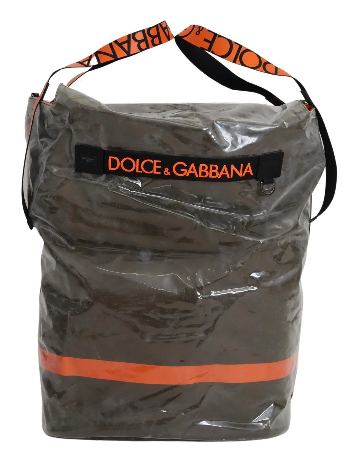 Dolce gabbana grand sac cabas en tissu vert avec sac translucide gris orange et bande réfléchissante