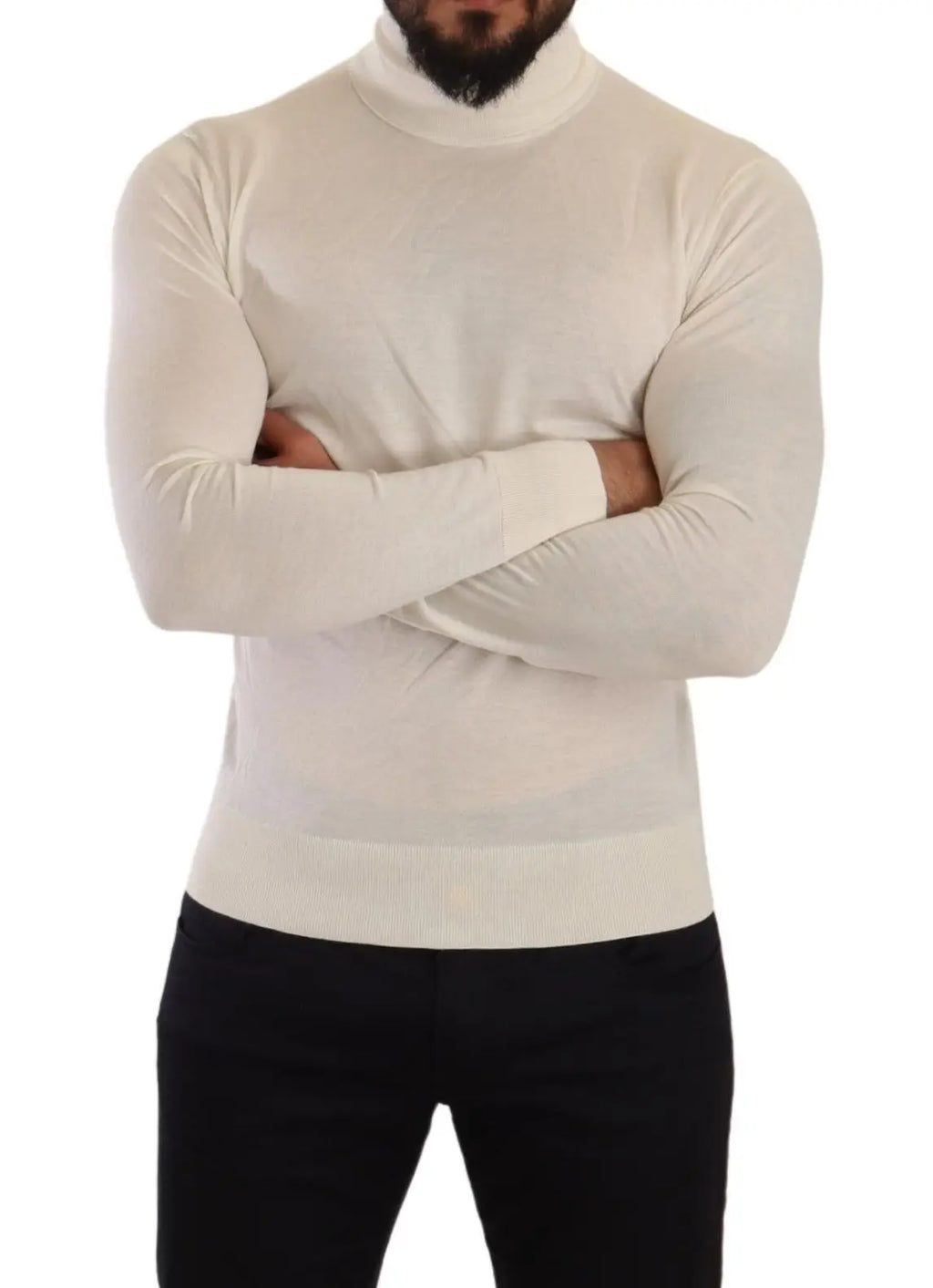 Pull-over dolce & gabbana en cachemire crème à col roulé manches longues avec ourlet et poignets côtelés