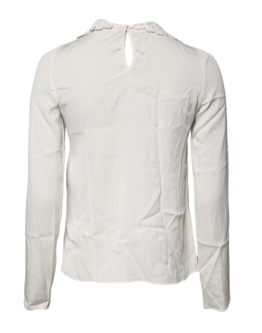 Blouse blanche à manches longues dolce & gabbana avec délicat ornements en dentelle crème au col