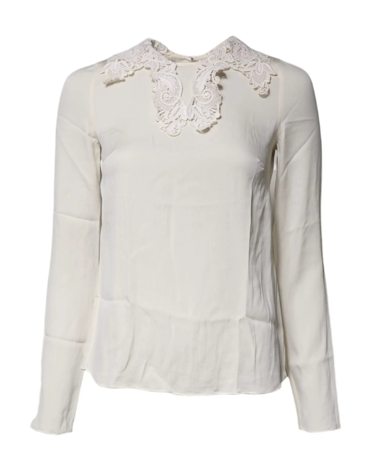 Blouse crème dolce gabbana en dentelle florale avec col délicat et manches longues en mousseline élégante