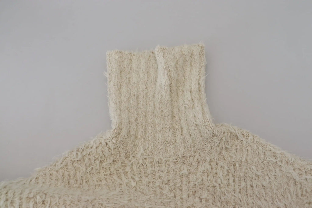 Pull en laine crème dolce & gabbana à col roulé côtelé en maille texturée