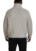 Dolce & gabbana pull col roulé en laine crème avec motif côtelé duveteux et texture tricotée