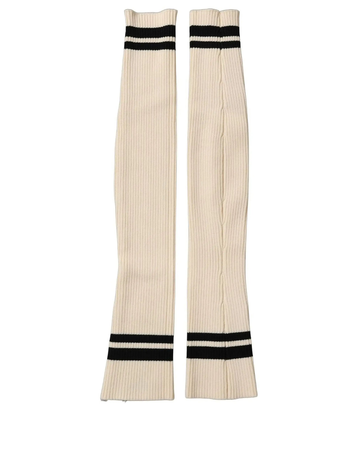 Dolce & gabbana chaussettes accessoires cuissardes en laine crème côtelée avec rayures noires en haut et en bas