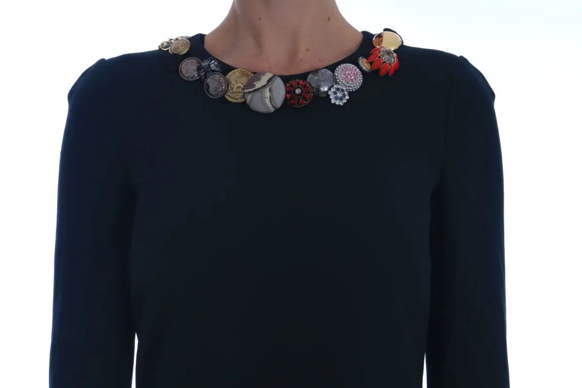 Collier décoratif avec boutons métalliques et colorés style baseball et floral pour robe courte verte dolce gabbana