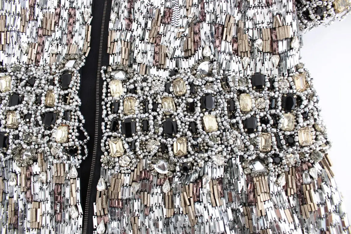 Veste dolce & gabbana argentée ornée de cristaux et perles argent, noir et or en motifs géométriques luxueux