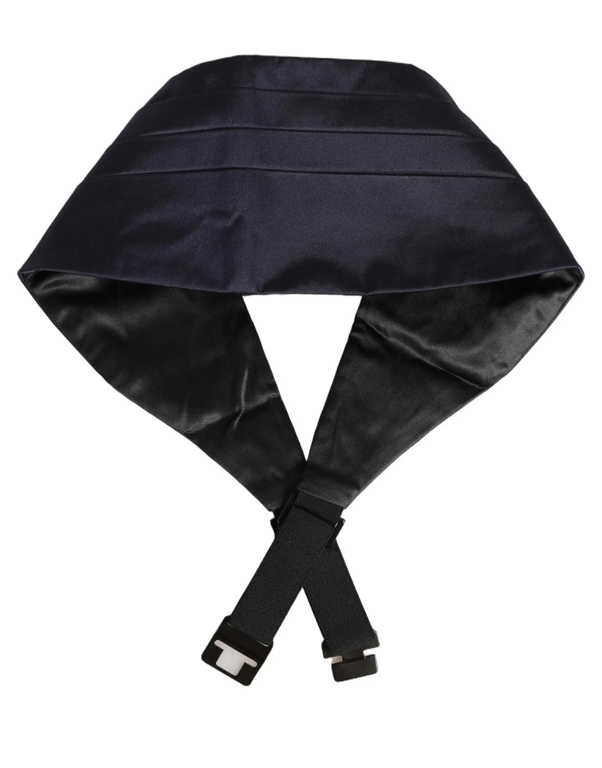 Cummerbund dolce et gabbana en satin noir avec design plissé et bretelles ajustables en soie bleue foncée 100%