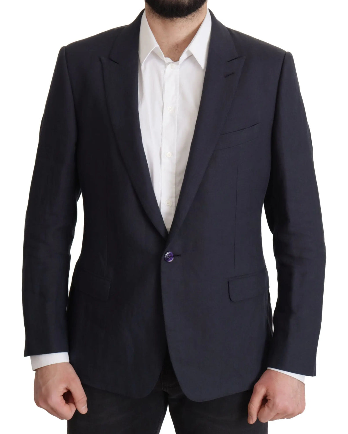 Veste Dolce & Gabbana bleu marine avec fermeture à un bouton et texture subtile en ALTA SARTORIA