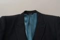 Veste blazer dolce & gabbana bleu foncé pour homme avec doublure satinée teal élégante et raffinée