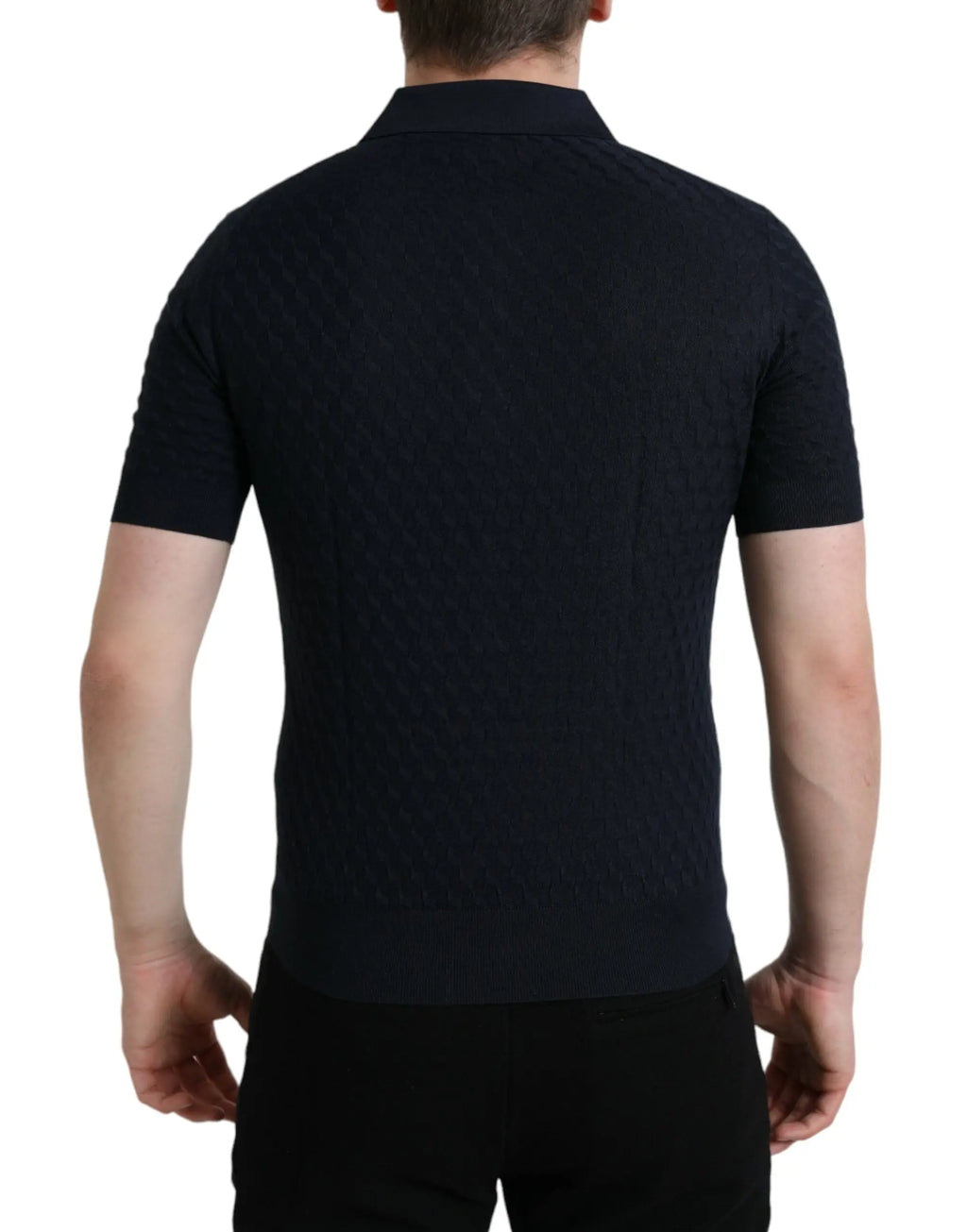 Polo dolce & gabbana bleu foncé en maille texturée avec col classique et manches courtes
