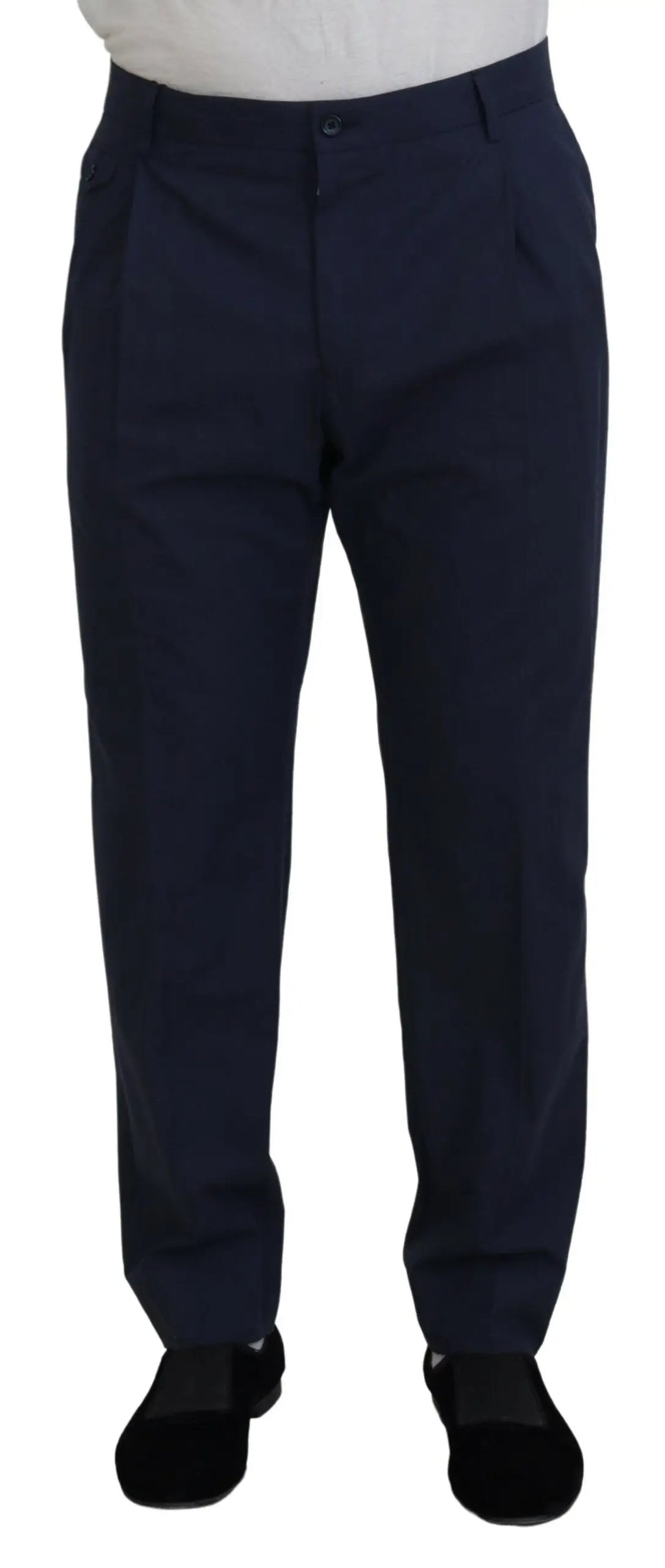 Pantalon formel en coton bleu marine avec plis de dolce & gabbana pour homme