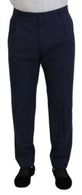 Pantalon formel en coton bleu marine avec plis de dolce & gabbana pour homme