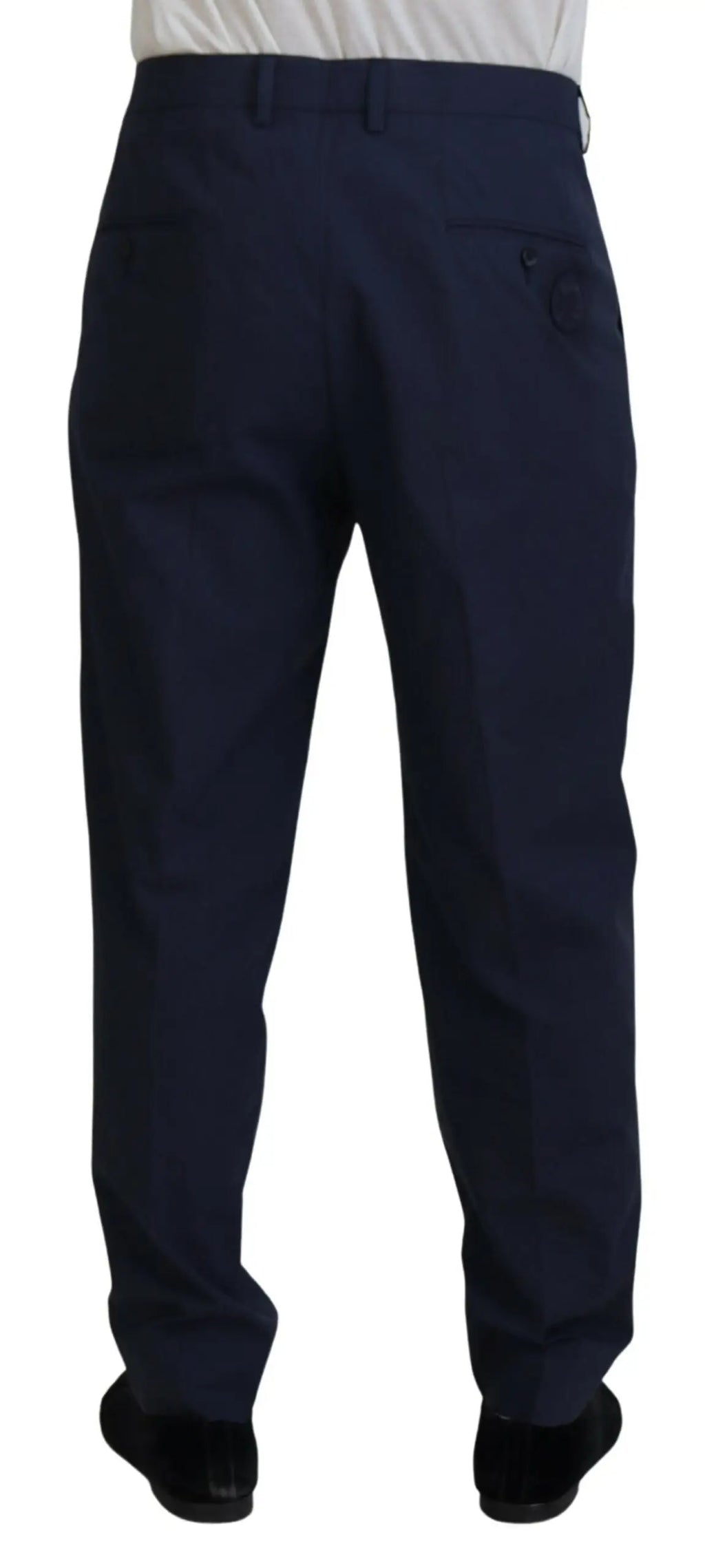 Pantalon chino formel bleu marine foncé en coton dolce & gabbana avec coupe ajustée et détails de couture subtils
