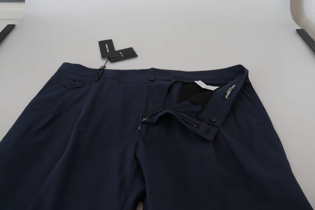 Pantalon chino formel en coton bleu marine dolce & gabbana pour homme avec coupe ajustée et plis subtils à la taille