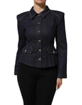 Veste en denim bleu foncé dolce & gabbana avec épaules structurées et fermeture à boutons en coton