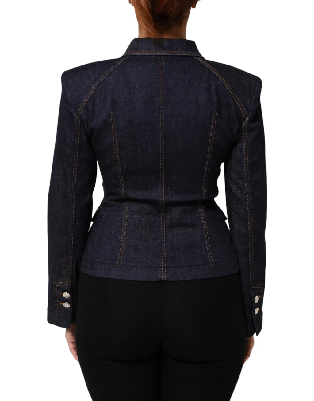 Blazer en denim bleu foncé dolce & gabbana en coton avec épaules structurées et coutures contrastantes