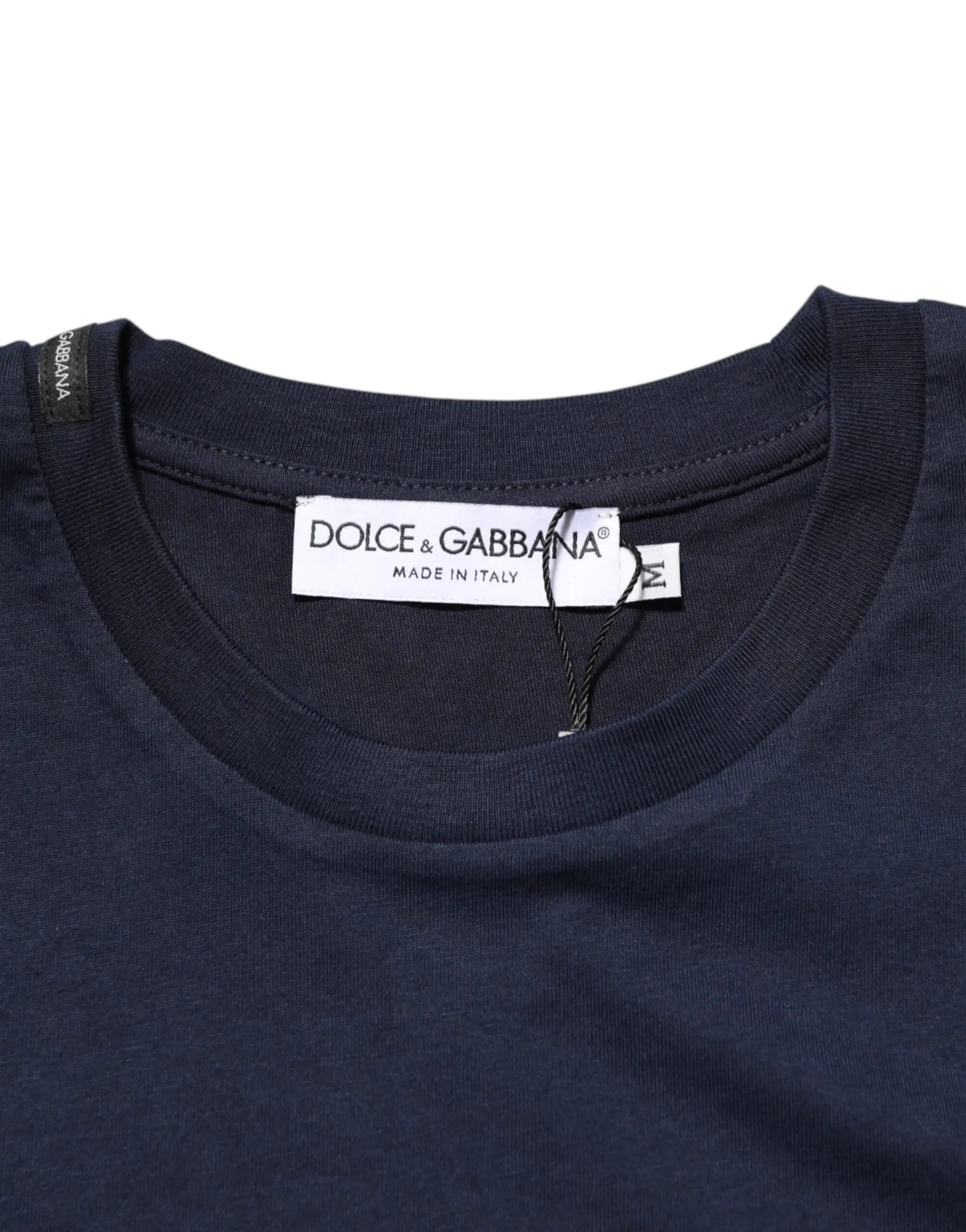 T-shirt dolce & gabbana bleu marine en coton avec col rond classique et étiquette made in italy