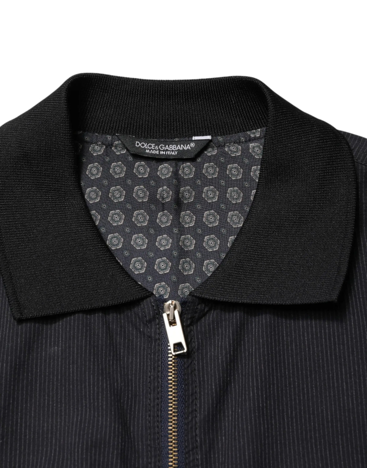 Dolce gabbana veste bomber homme en coton bleu foncé avec fermeture éclair complète et doublure à motif géométrique subtil