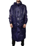 Dolce & Gabbana manteau de pluie homme en coton bleu foncé avec capuche et boutons noirs brillant