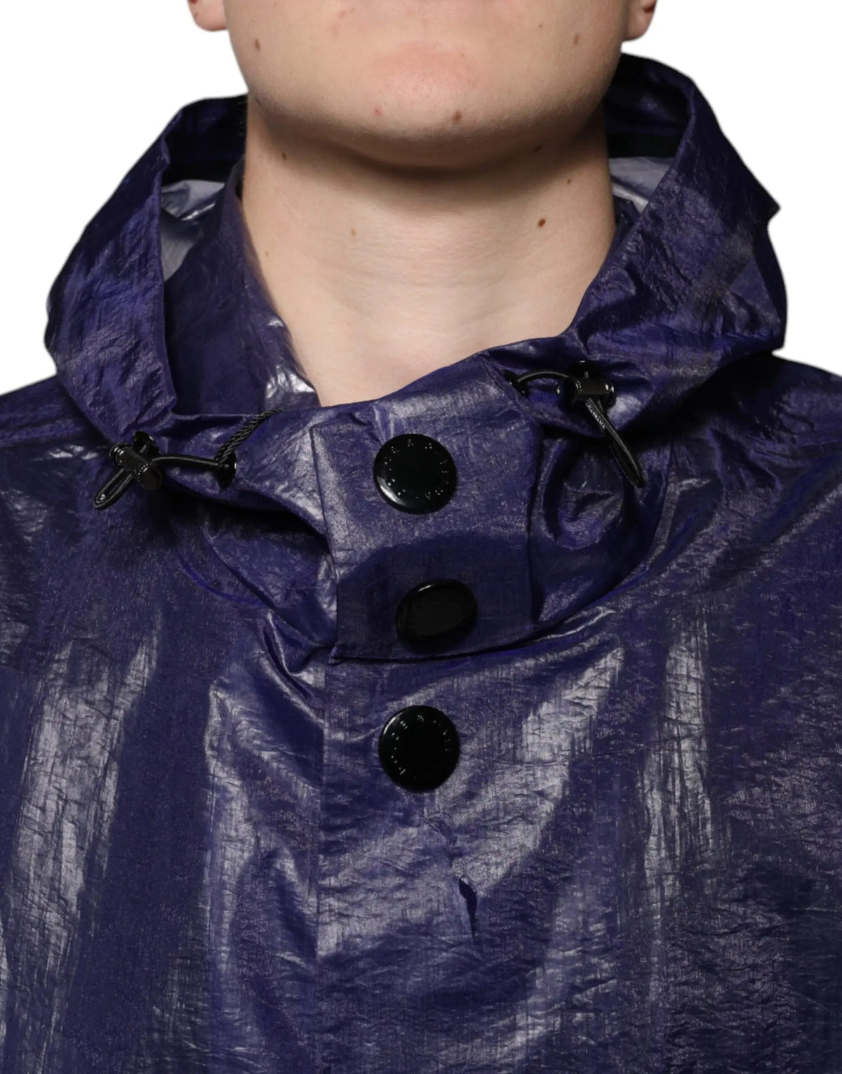 Dolce & gabbana imperméable homme en nylon violet profond brillant avec capuche et boutons noirs