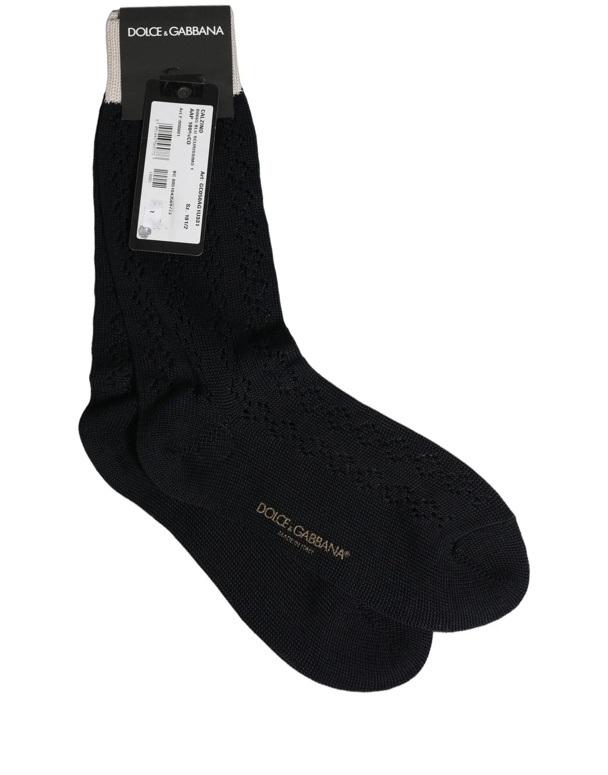Chaussettes dolce & gabbana bleu foncé en coton tricoté mi-mollet avec motif texturé et bord côte