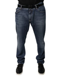 Jeans skinny en denim coton bleu foncé dolce & gabbana avec ceinture noire et design classique cinq poches