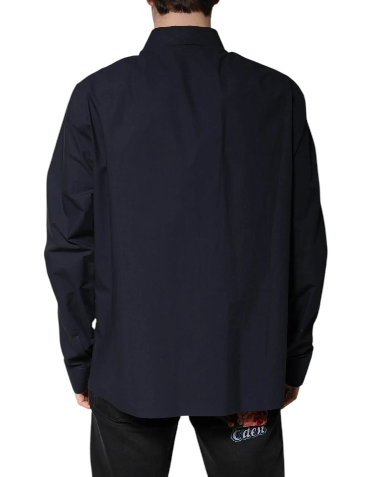 Chemise noire à manches longues dolce & gabbana en coton avec tissu texturé subtil et col classique