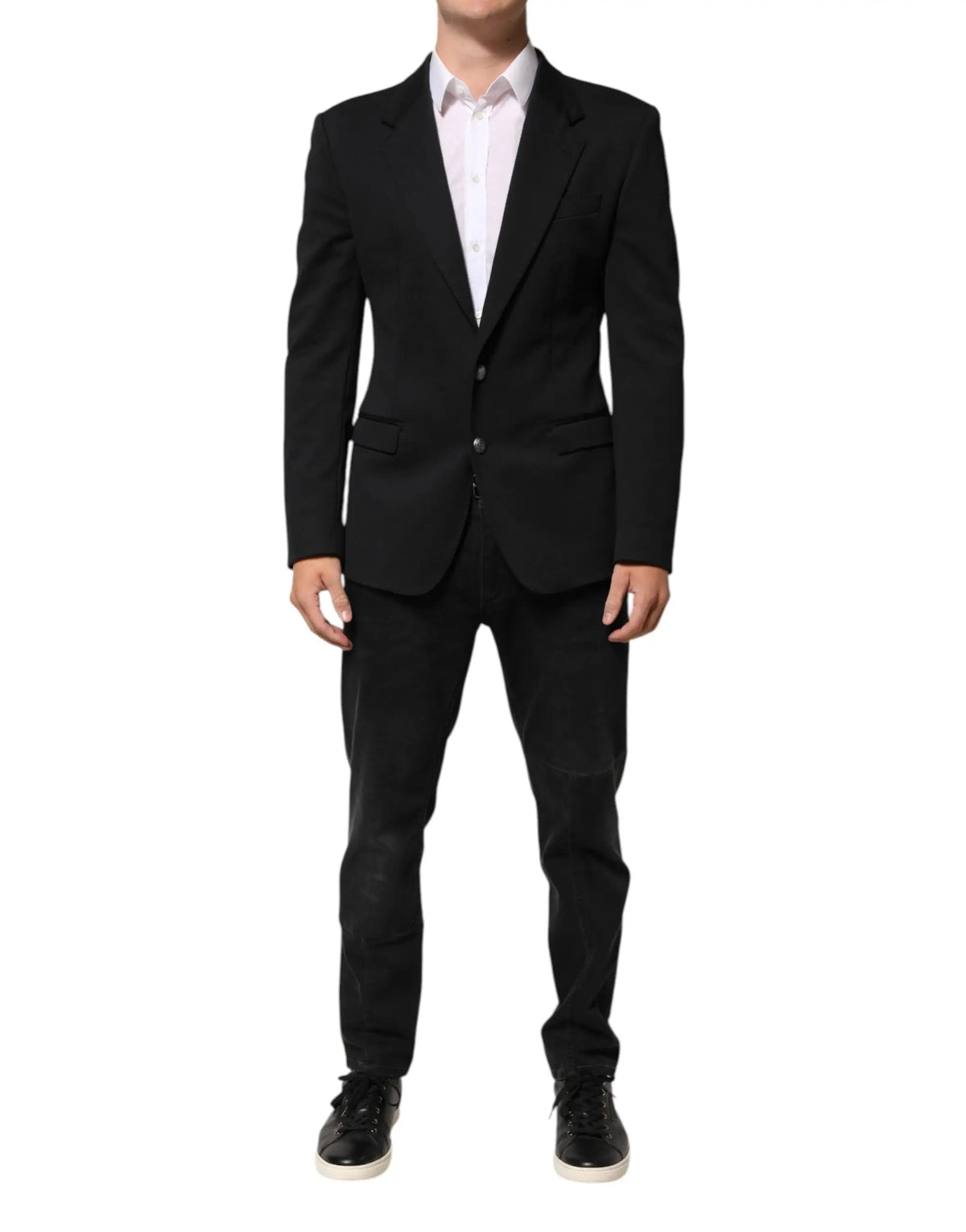 Veste blazer homme dolce gabbana bleu foncé en coton avec col cranté et fermeture deux boutons noire ajustée