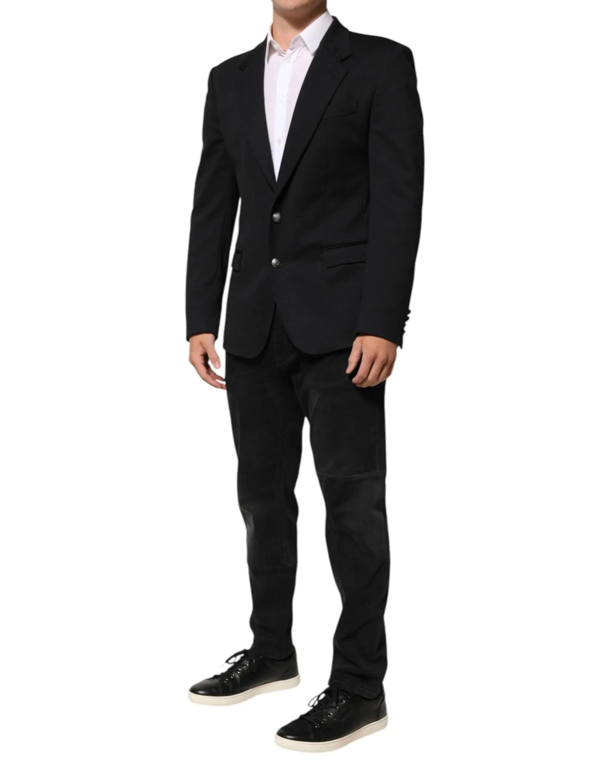 Blazer dolce & gabbana bleu foncé en coton pour homme avec fermeture croisée simple à deux boutons