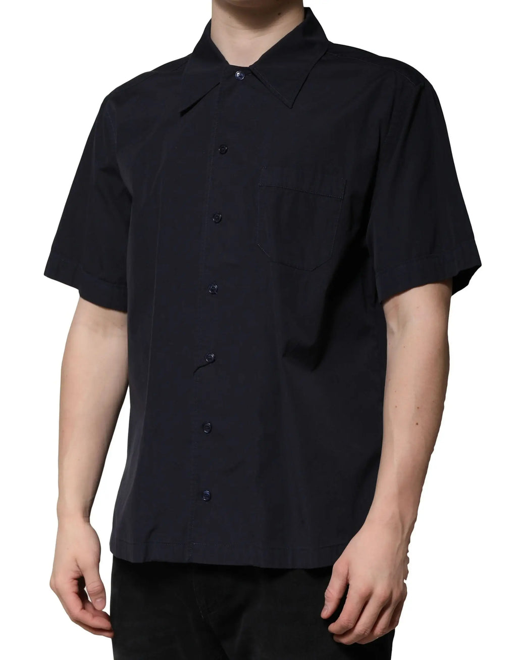 Chemise noire à manches courtes dolce & gabbana en coton avec col classique et poche poitrine