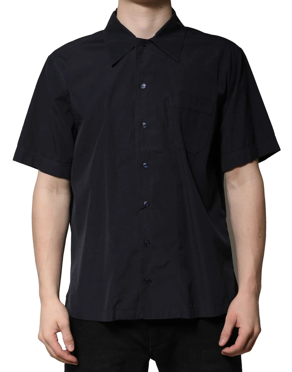 Chemise décontractée dolce & gabbana bleu foncé en coton à manches courtes avec col classique et texture subtile noire
