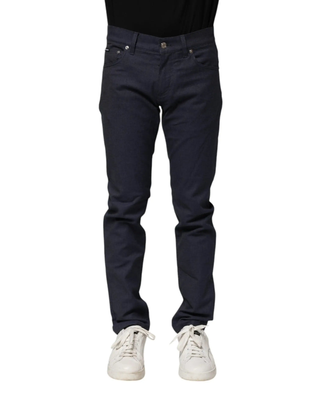 Jean slim en denim bleu foncé dolce & gabbana en coton avec coupe skinny et cinq poches classiques