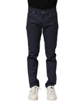 Jean slim en denim bleu foncé dolce & gabbana en coton avec coupe skinny et cinq poches classiques