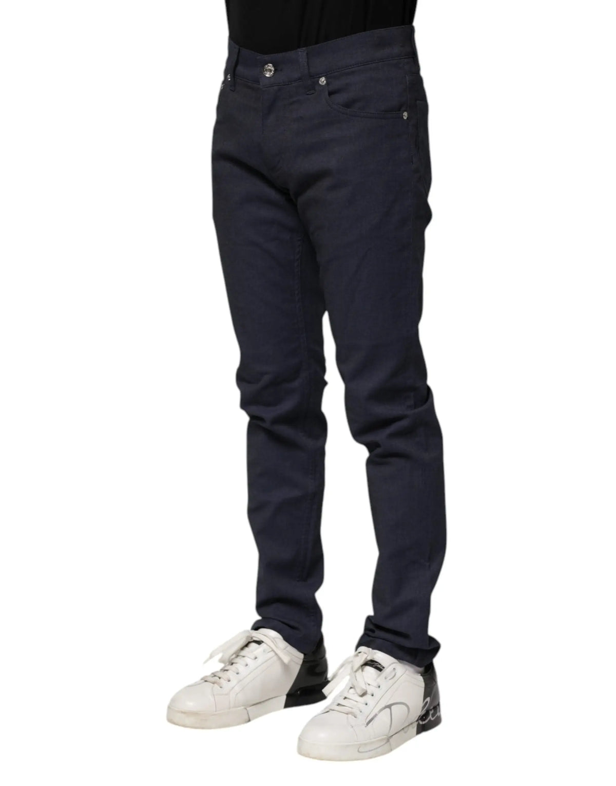 Jean slim fit bleu marine foncé en coton avec hardware argenté de dolce gabbana
