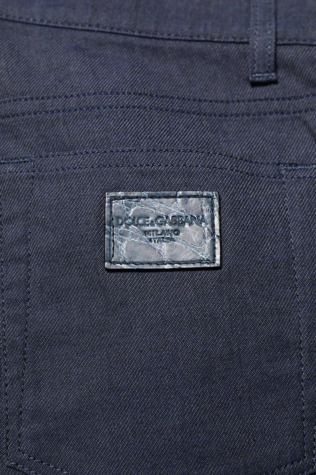 Jeans skinny en denim coton bleu foncé dolce gabbana avec patch en cuir embossé crocodile au dos