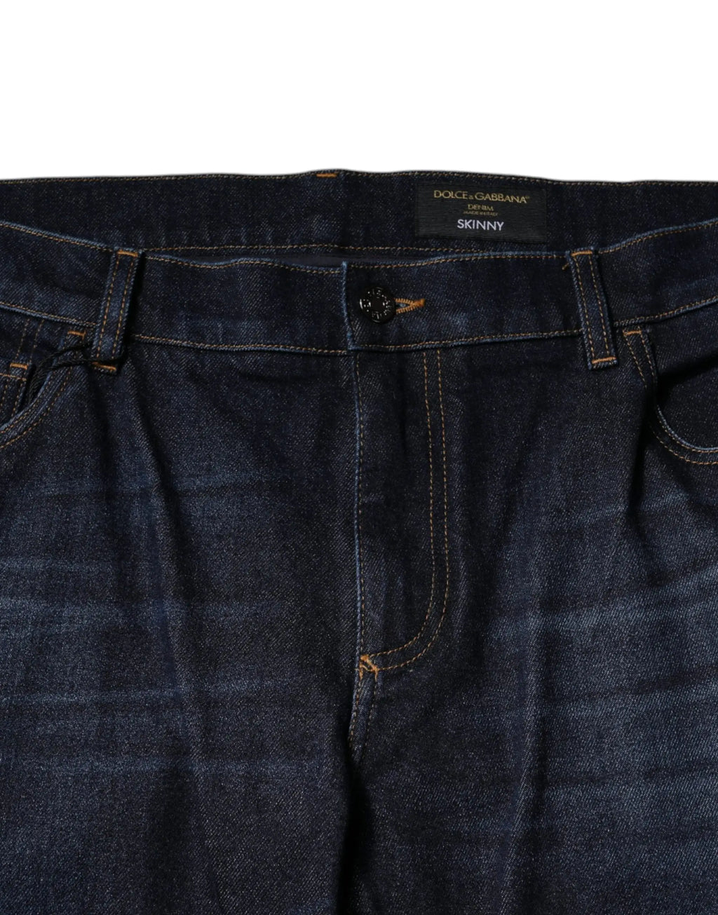 Jean skinny en denim coton bleu indigo foncé dolce et gabbana avec étiquette noire marqué skinny