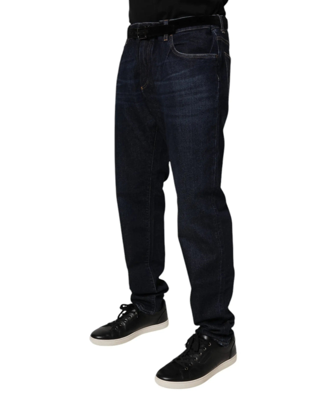 Jean slim en denim stretch coton bleu indigo foncé dolce gabbana avec cinq poches classiques